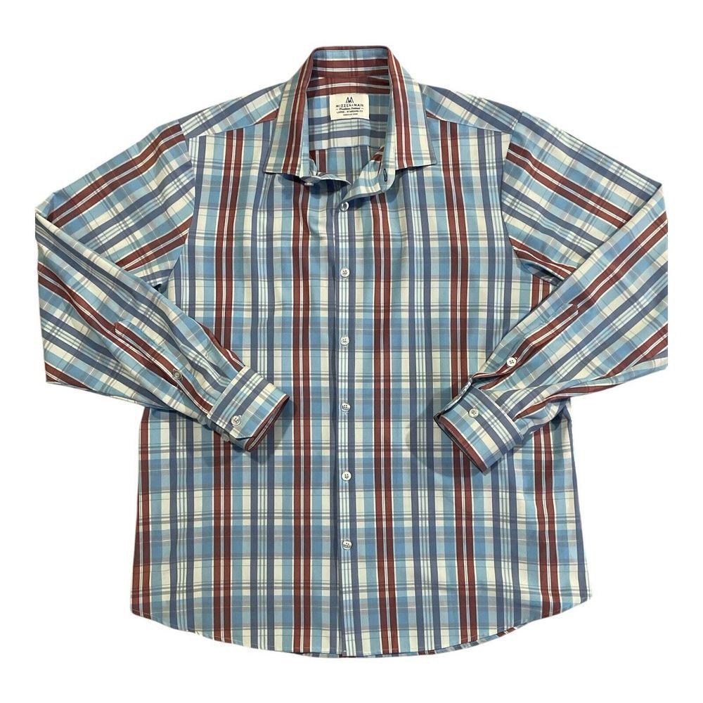Mizzen+Main Shirt Mens Large Blue Plaid Standard Fit Tradition Evolved Casual